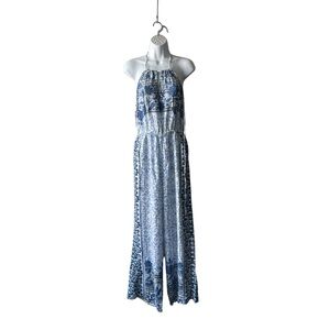 Angie Blue and White Halter-Style Jumpsuit